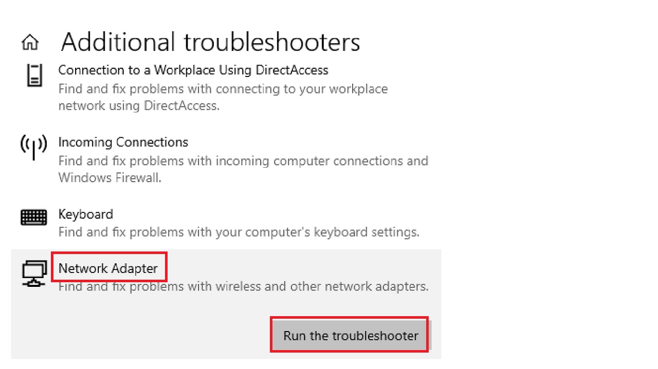 Run the troubleshooter button