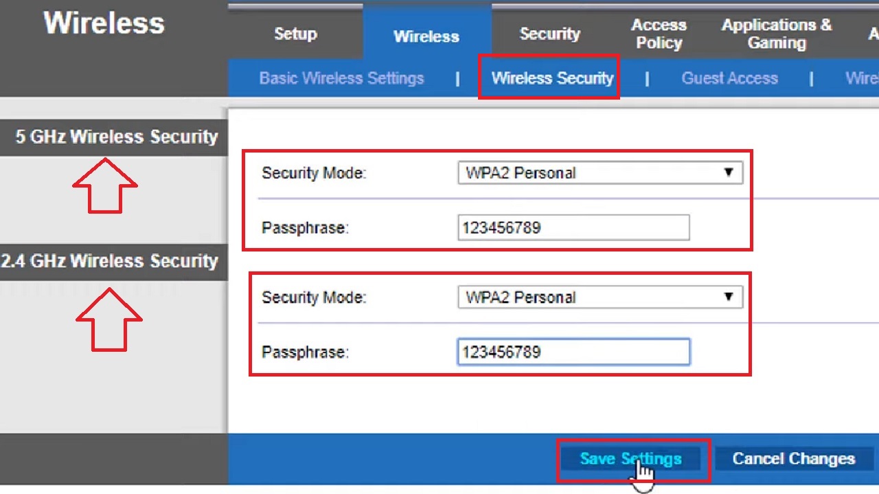 Wireless Security tab