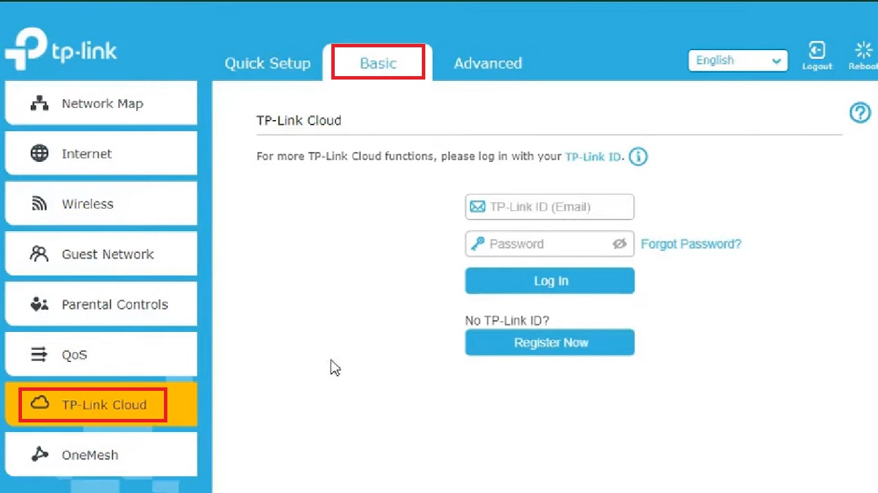 Clicking on the TP-Link Cloud option