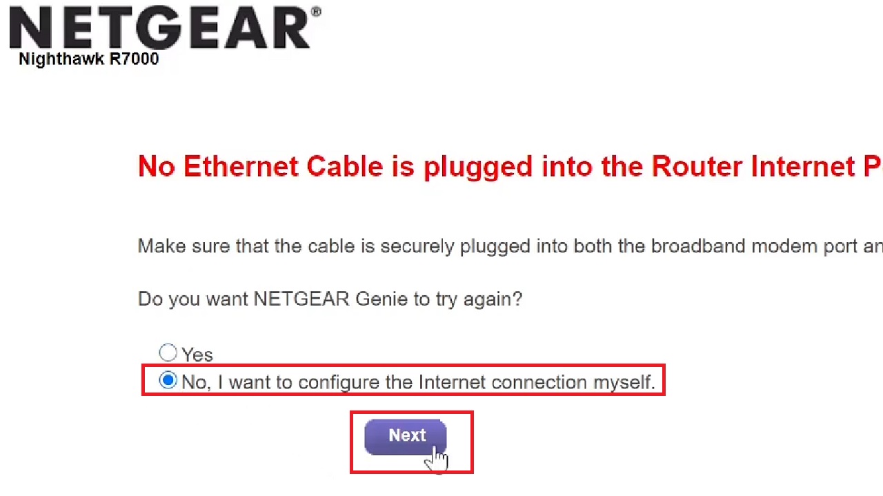 No, I want to configure the Internet connection myself