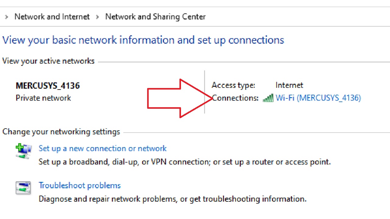 Clicking on your active network connection