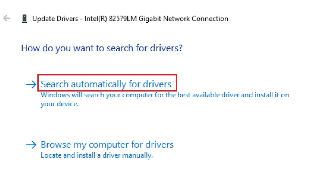 Selecting Search automatically for drivers