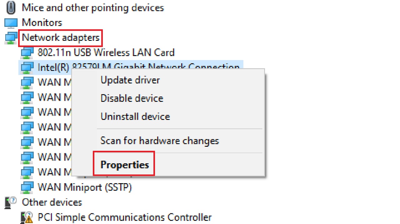 Clicking on Properties