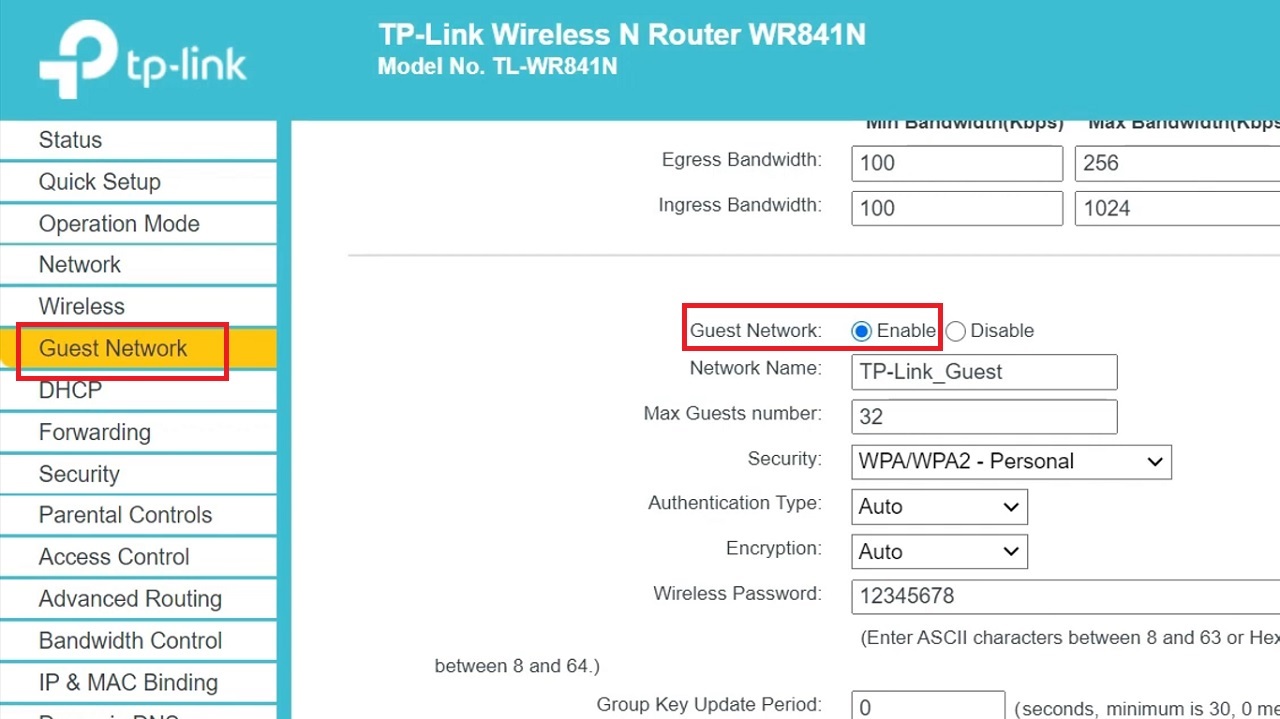 Router Guest Network section