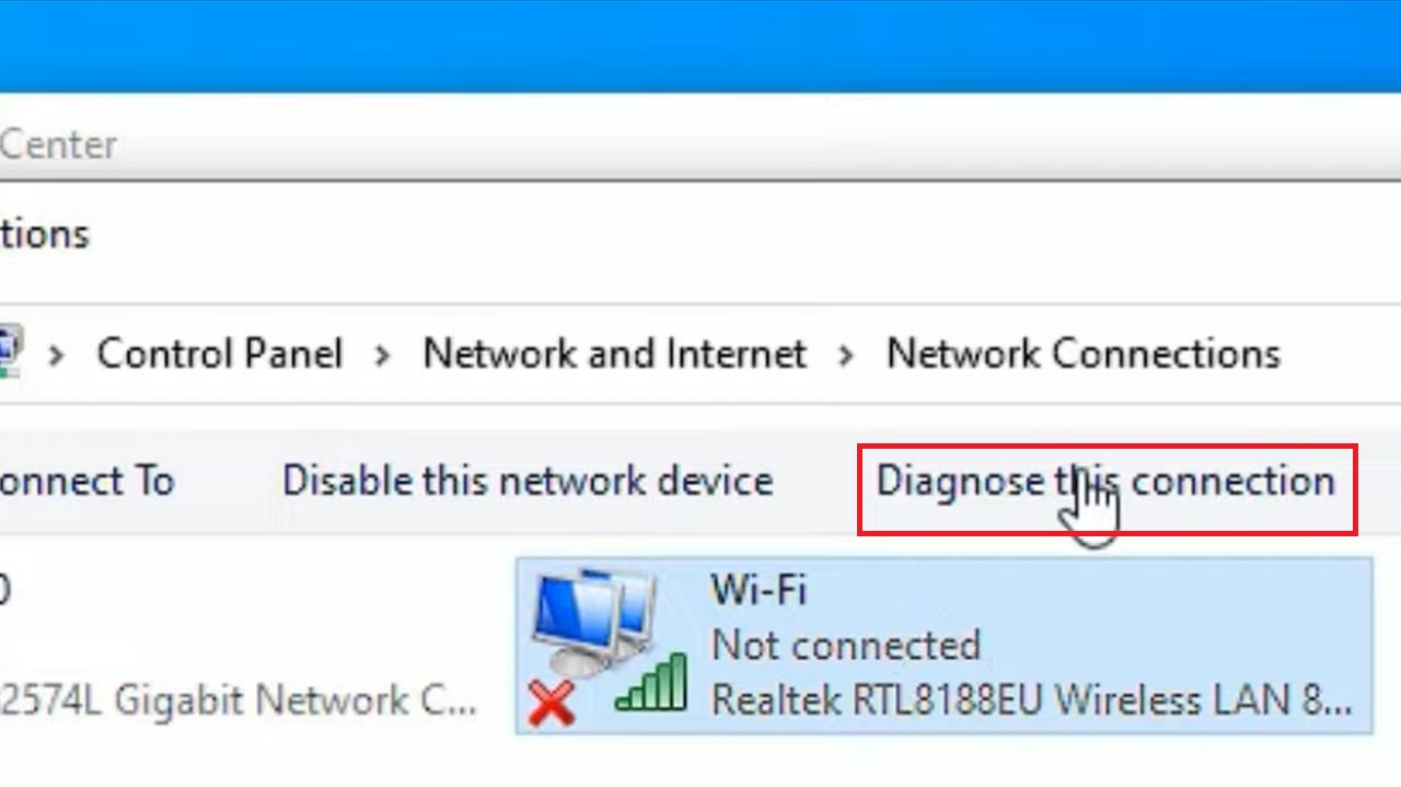 Clicking on Diagnose this connection