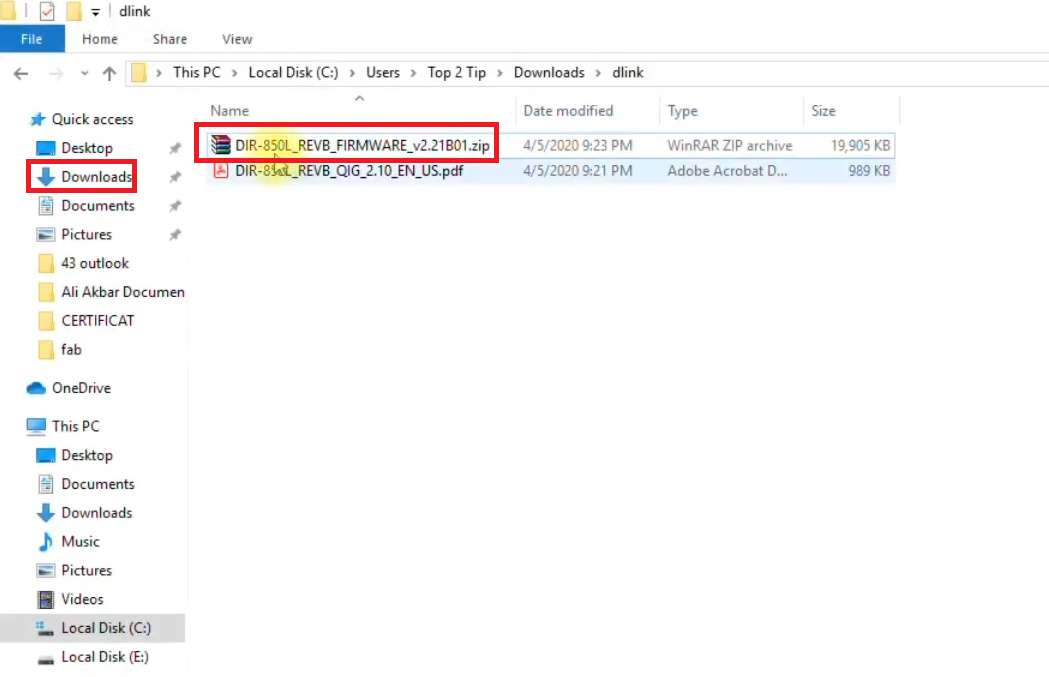 Downloads folder as a compressed file