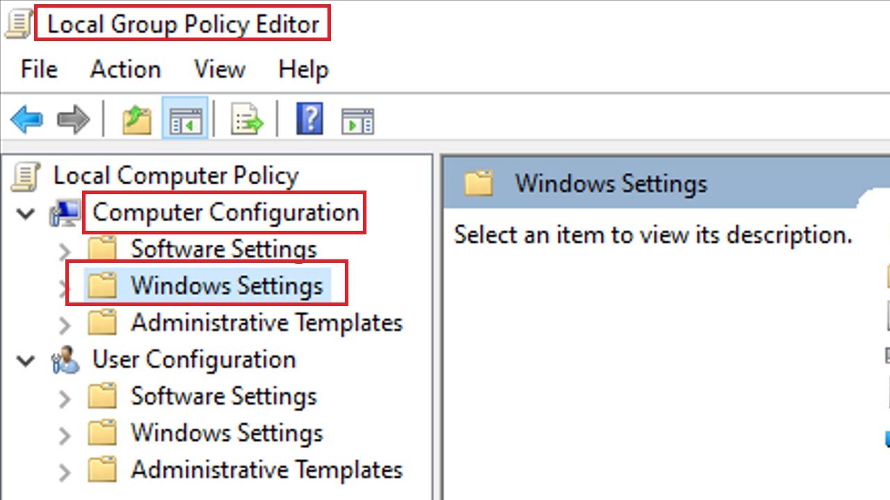 Double-clicking on the Windows Settings folder