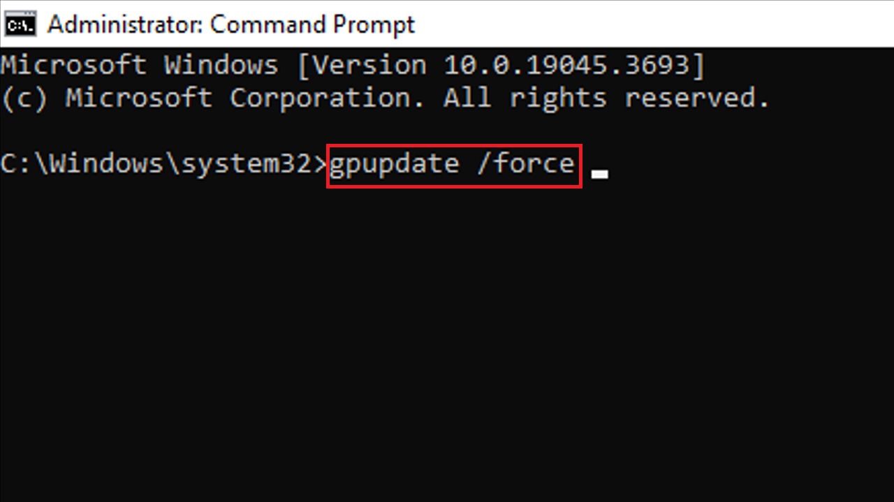 Running the command gpupdate /force