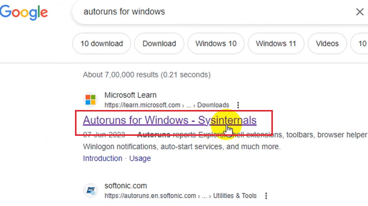Opening Autoruns for Windows – Sysinternals
